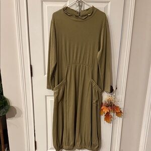 Elegant Long Sleeve Olive Dress